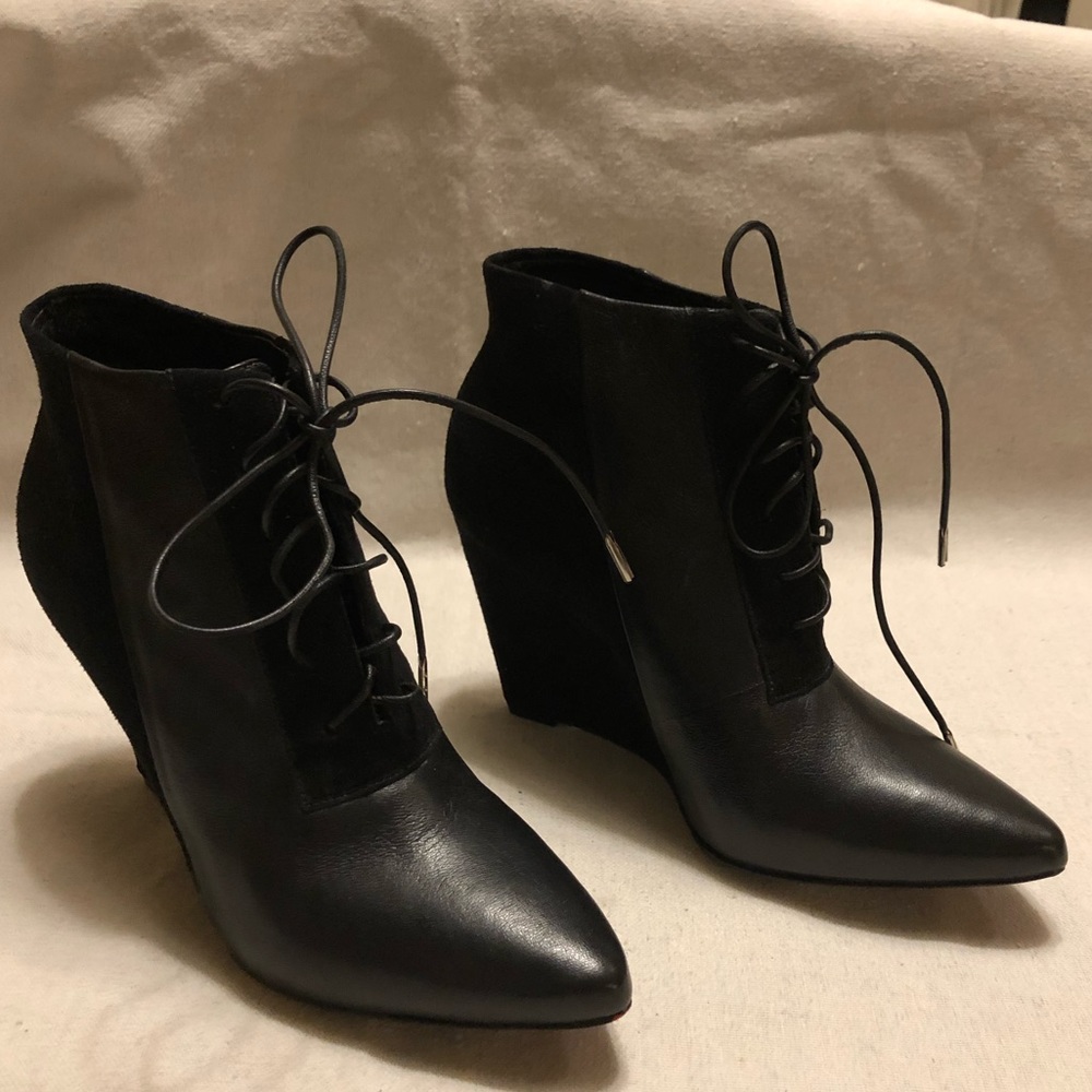 Alepel Strich Lace-up Wedge Booties-NWOT